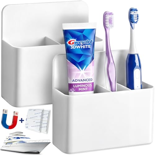 Banafich 2 Pcs Magnetic Toothbrush Holders for Cruise Stick On Tooth Brush Holder for Travel Wall Mounted Hanging Magnetic Cup Bathroom Cruise Essentials 2026 for Alaska/Disney/Royal -White