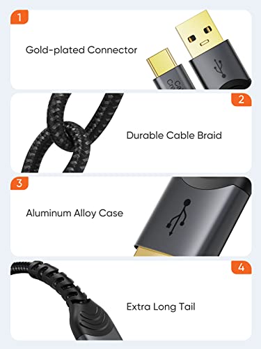 Image of Long USB C to USB A 6ft*2,USB A to Type C Cord for iPhone /Laptop /Carplay | Anti Tear Braided, 0.5ft~10ft, 3A Fast Charging, 480Mbps, 56Kohm Pull-up Resistor,for Powerbank Cellphone Android Auto