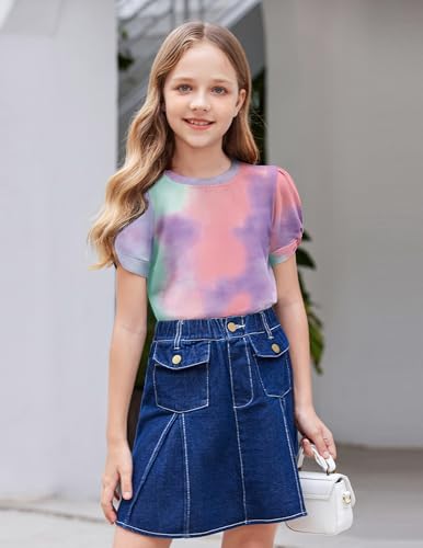 Image of Arshiner Girls T Shirts Twist Short Sleeve Summer Shirts Fashion Crewneck Tops Tee Blouse