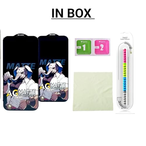 Image of Edge To Edge Matte Tempered Glass Screen Protector Compatible With iPhone 16 Pro, 9H Hardness, Anti-Fingerprint, FHD Clear With Cable Protector Pack 2