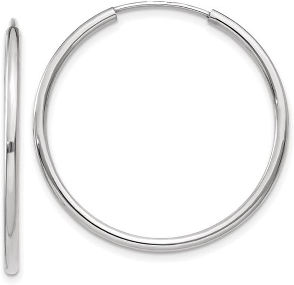 Jewelryweb Solid 14k Gold 1mm Seamless Endless Tube Hoop Earrings (10mm-27mm) (yellow or white)