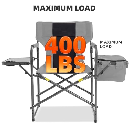 Silla de Camping Director con Bolsa Termica y Bandeja Lateral Plegable - Silla Resistente para Exterior de 400lbs, Plegable y Portátil para Pesca y Jardín (Negro y Gris) miniatura 4