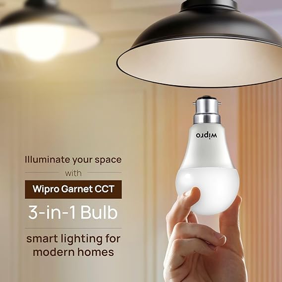 Image of wipro Garnet 9W CCT 3-in-1 LED Bulb for Home & Office | Mood Lighting for ambiance | 240 Degree wide Coverage | 4 KV In-built Surge Protection, 420 V High Voltage Protection | Pack of 20