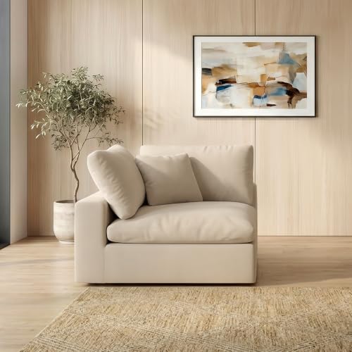 Image of Cloud Sectional Corner Sofa,Left /Right Modular Sofa,Down Filled Convertible Couch,Covers Washable & Replaceable,Khaki