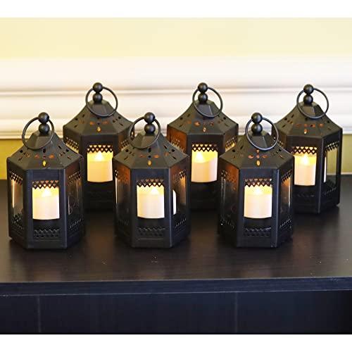 Vela Lanterns 4.5 Inch Metal Tealight Mini Decorative Candle Lanterns, Black, Set Of 6 #TOP1