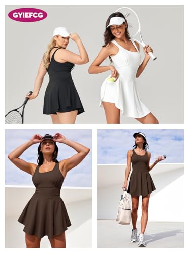 Image of Womens Sleeveless 2-in-1 Athletic Tennis Golf Dress Underneath Workout Active Dresses with Built-in Shorts