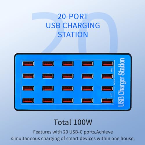 USB Charging Station,100W 20-Port Multi Device Charger with Intelligent Safety Features,Charging Station for Multiple Devices Phone,Watch,Pad,Speakers,Headphones,PS Compact for Home,Office,Travel - Image 8