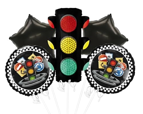 Image of GREATRIL Racing Traffic Light Theme Foil Balloon Set for Kids Race Car Birthday Party Decorations Large Racing Backdrop Balloon Supplies for Boys Celebration (5 Pcs)