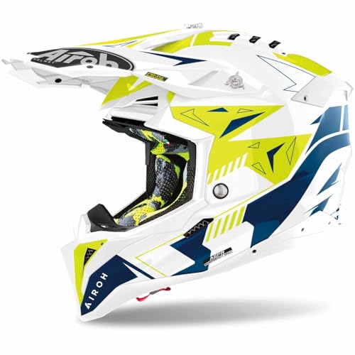 Airoh Casco Offroad Aviator 3 Spin Yellow/Blue Gloss S