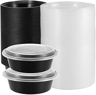 JAPCHET 50 Pack Round Meal Prep Containers with Lids, 1000ml/ 32oz BPA Free Reusable Food Prep Containers with Lids, Microwavable Portion Control Containers Lunch Box, Freezer Safe, Black