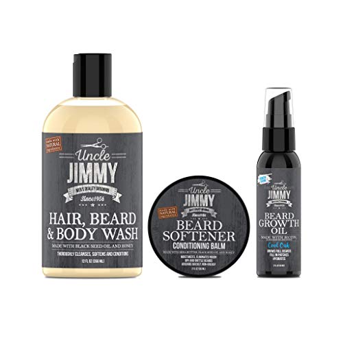 Uncle Jimmy Ultimate Beard Care Kit for Growth – Complete Grooming Regimen with Beard Wash, Beard Growth Oil, and Beard Softener.