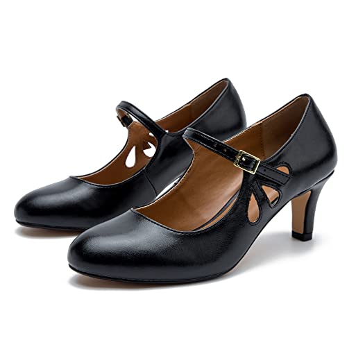 Image of MAIERNISI JESSI Unisex Men's Women's Mary Jane Pumps Round Toe Kitten Heel Hollow Out Shoes