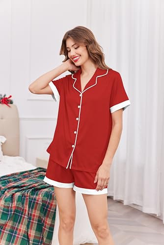 Image of Ekouaer Womens Button Down Pajamas Set Short Sleeve Sleepwear 2026 Summer Soft 2 Piece Lounge Sets
