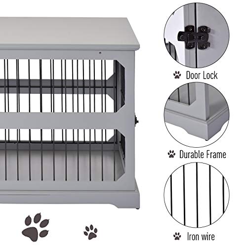 PawHut Dog Crate Furniture Decorative Cage Kennel with Strong Construction Materials & a Classic Americana Style, Grey - Image 5