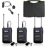 Movo WMX-20-DUO 48-Channel UHF Wireless Lavalier Microphone System with 1 Receiver, 2 Transmitters, and 2 Lapel Microphones Compatible with DSLR Cameras (330' ft Audio Range)