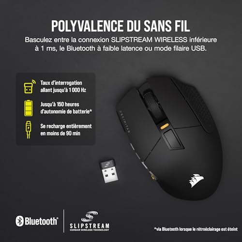 Corsair Scimitar Elite Wireless MMO Souris de Jeu - 26 000 DPI - 16 Boutons Programmables - Jusqu'à 150 Heures de Batterie - Compatible iCUE - PC, PS5, PS4, Xbox - Noir