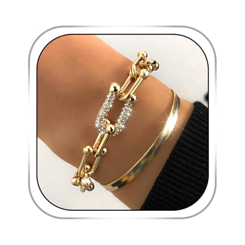 Gangel Gold Link Bracelet Dainty Gold Plated Bracelets Layered Snake Chain Bracelet Simple Trendy Adjustable Bracelet Jewelry for Women