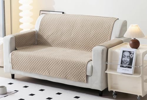 Image of Fashion Throw Quilt-Fully Covered 2 Seater Anti-Slip Quilted Sofa Covers for Living Room Sofa Slipcovers Furniture Cover Home Decor Beige