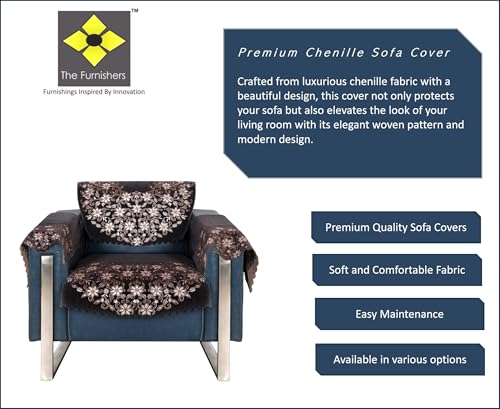 Image of Premium Chenille Woven Anti-Slip 1 Seater Sofa Cover with Arm Rest | L-Shape Sofa Seat Protector for Living Room | Durable & Stylish Slipcover - Brown Phoolkari