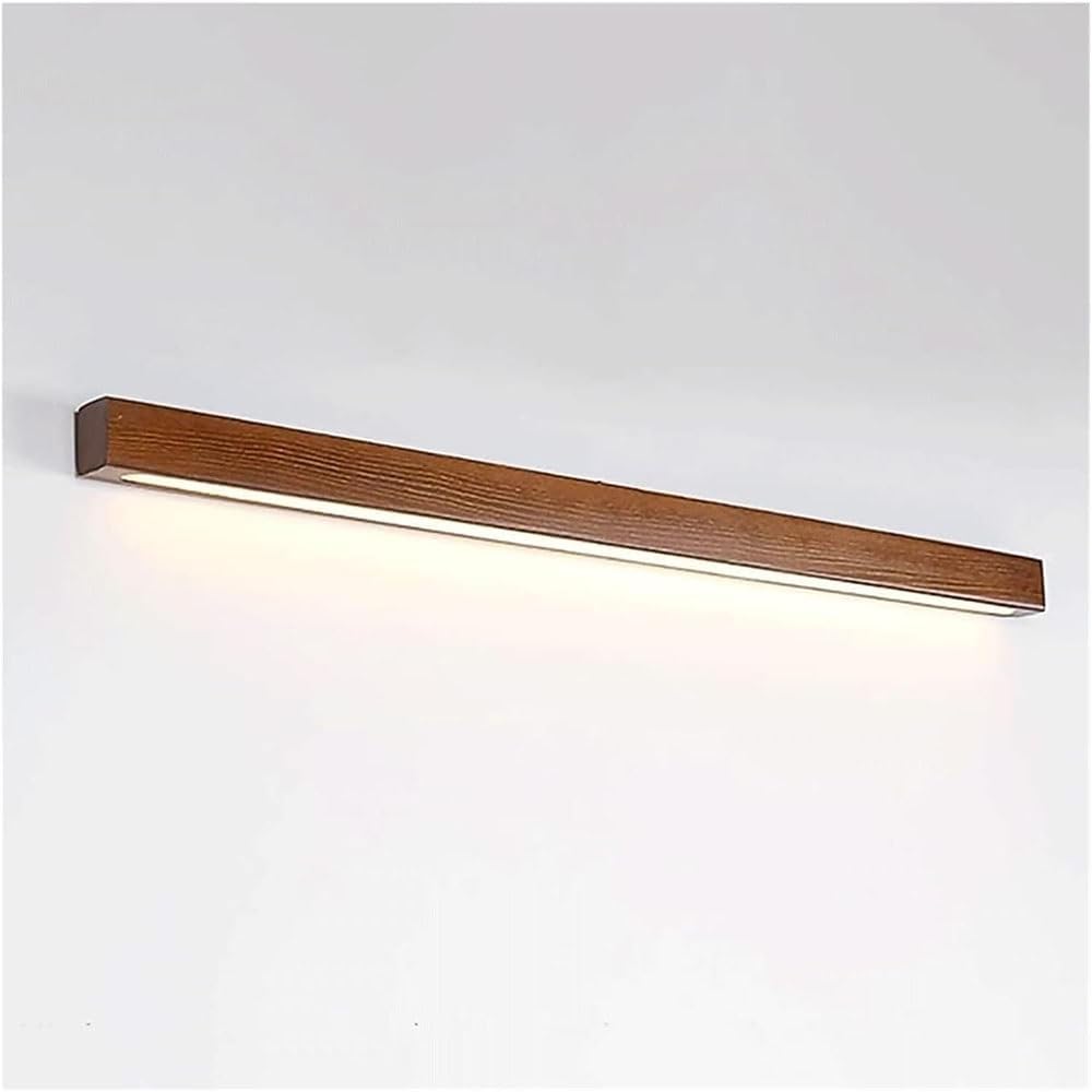 FEITENGDA Modern Long Strip Wooden Wall Sconce Japanese Minimalist Walnut Finish Wall Lamp Interior Linear Wood Bedside Wall Light Fixture for Living Room Bedroom Hallway(80cm/31.50in)
