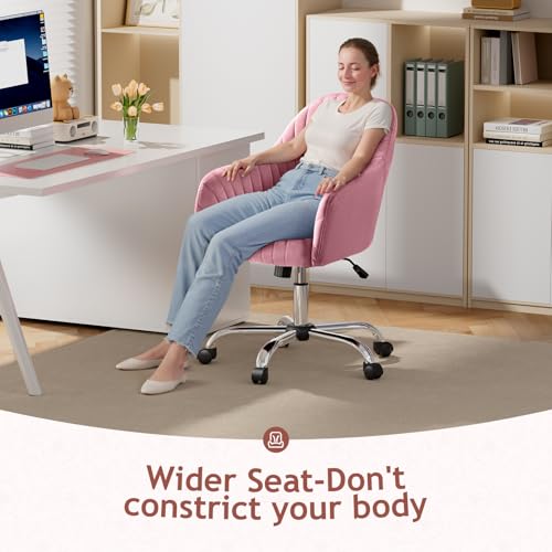 Image of Warmiehomy Vanity Chair, Velvet Office Chair, Desk Chair for Home Office, Comfy Task Chair with Arm Rest for Reading Makeup, Dusty Rose
