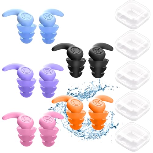 VEGCOO 5 Pares Tapones para los Oídos para Natación, Tapones Oidos de Silicona Reutilizables Impermeables para Adultos y Niños, Tapones para Deportes Acuáticos, para Nadar, Ducharse, Bañarse y Surfear