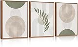HPNIUB Weichgrünes Gerahmtes Leinwanddrucke Wandkunst Set, Abstrakte Botanische Boho-Wanddekoration, Minimalistisches Bilder Grün Leinwandkunstwerk Wohnzimmer, Schlafzimmer 30x40cm