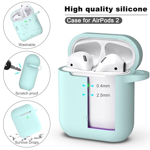 Image of AirPods Case Cover with Keychain, Full Protective Silicone AirPods Accessories Skin Cover for Women Girl with Apple AirPods Wireless Charging Case,Front LED Visible-Turquoise