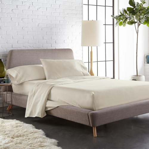 Image of Blue Dahlia 1000TC, 100% Cotton, King Size /Double Elastic Fitted Bedsheet (72 inchx78 inch) + 4 Pillow Covers, Fits Upto 10 inch Mattress, Silky Smooth Feel, Luxury Bedding Set, Beige Colour