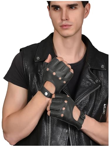 Image of GSG Men's Fingerless Leather Driving Gloves, Half Finger, lambskin | Half Finger Design, Breathable Comfort,Driving, Motorcycle Riding, Racing, Cycling, Daily Wear