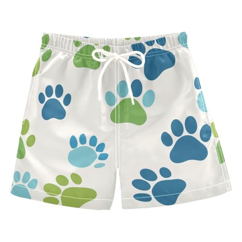Paw Prints Blue Green Basketball Shorts Youth Swimsuits Drawstring with Liner Swimwear 2T