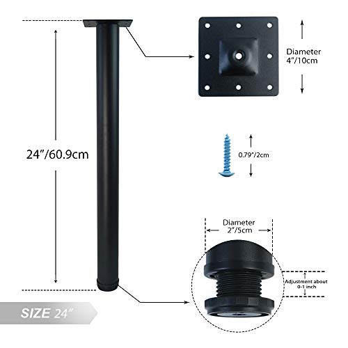 Qlly 24 Inch Adjustable Metal Desk Legs, Office Table Furniture Leg Set, Square Mounting Plate, Set Of 4 (Matt Black) #TOP1