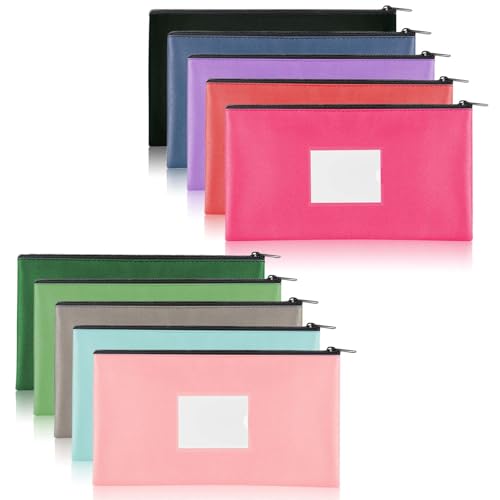 10 Stück Geldtaschen Banktasche, 28X15,5cm Geldmappe Klein Geldtasche aus Kunstleder Geldmappen mit reißverschluss 10 Farben Bankmappe für Haushalt Business Schule