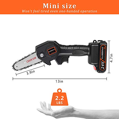 GLOSSDAY Mini Chainsaw Hand-held Powered Electric Chain Saw, Small Cordless Battery Chain Saw, Pruning Shears Chainsaw for Courtyard Tree Branch Wood Cutting Garden Logging