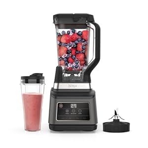 Ninja 2-in-1 Blender met 3 Automatische Programma’s, Mengen, Max. Mengen, Malen en 4 Handmatige Instellingen, 2,1L Kan & 700ml Beker, Vaatwasserbestendige Onderdelen, Auto-iQ, 1200W, Zwart, BN750EU