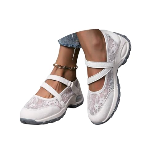 Minetom Chaussure Femme Dentelle Sneakers Legere Plateau Baskets Tennis Confort Outdoor De Jogging Sport Athlétique Chaussures Décontractées A Blanc 41 EU
