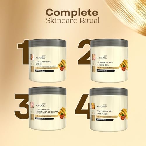 Image of Fair Glow Gold-Almond Skin Massage Cream 800g | 4 in 1, Anti-Ageing, Anti-Toxin | Face, Hands, Feet, Body & Facial | With Golden Dust | For Men & Women | Multipurpose | Ideal for Daily Use