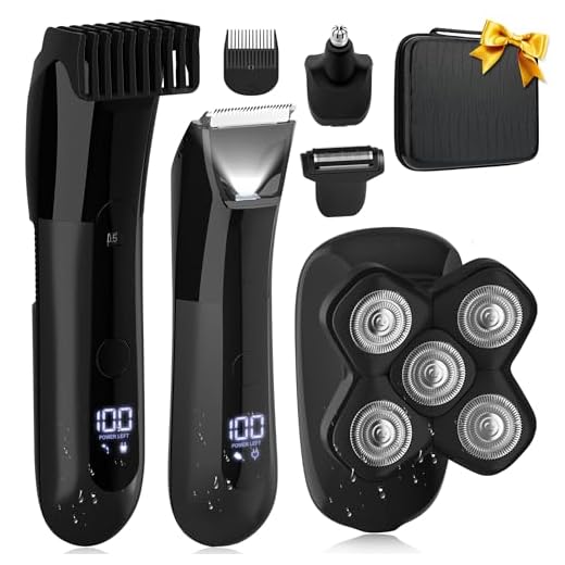 Karrte Manscape Kit de cuidados masculinos 5 em 1, aparador de barba para homens, aparador de pelos da virilha e corpo, cortadores de cabelo de nariz e orelha, barbeadores elétricos 5D, à prova d'água