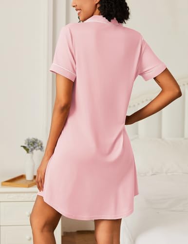 Ekouaer Nightgowns for Women 2 Pack Button Down Sleepwear Short Sleeve Sleepshirts Soft Nightshirts Boyfriend Pajama Dress4