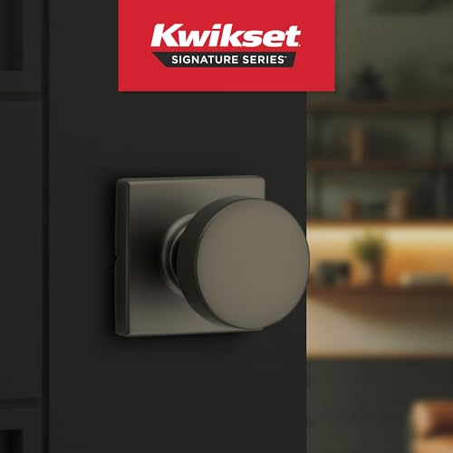 Image of Kwikset Pismo Interior Square Passage Door Knob, Handle for Closet and Hallway Doors, Non-Locking Doorknob, Gunmetal