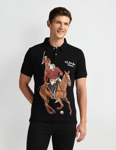 Image of U.S. Polo ASSN. Printed Polo T Shirts for Men - 100% Cotton, Half Sleeve Mens Tshirt