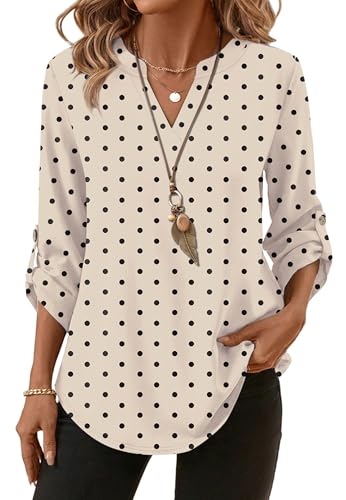 Image of XIEERDUO 3 /4 Length Sleeve Womens Tops V Neck T Shirts Both Side Buttons Blouses Business Casual Outfits Loose Fit