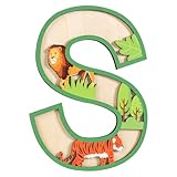 Wepagview Safari Nursery Wooden Letters for Wall Decor, 11.8 Inch 3D Layered Lion Tiger Wood Alphabet Letter S, Woodland Animal Baby Name Sign for Kids Room Wall Art Birthday Rustic Home Decorations