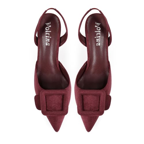 Women Slingback Heels Closed Pointed Toe Kitten Heels Buckle Suede Pumps Comfortable Dress Shoes3
