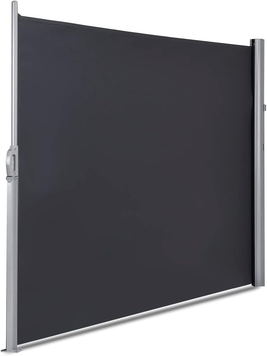 Retractable Side Awning, Aluminum Outdoor Privacy Screen Fence with Convenient Handle, Garden Blind Privacy Divider Wind Breaker for Patio Balcony Terrace (300 x 160cm, Grey)