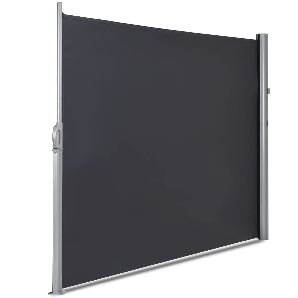 Retractable Side Awning, Aluminum Outdoor Privacy Screen Fence with Convenient Handle, Garden Blind Privacy Divider Wind Breaker for Patio Balcony Terrace (300 x 160cm, Grey)