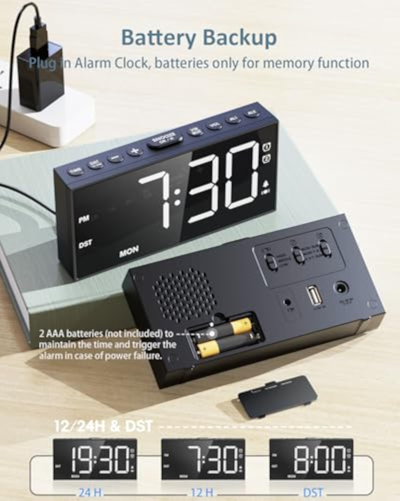Vibrating Alarm Clock with Bed Shaker for Heavy Sleepers