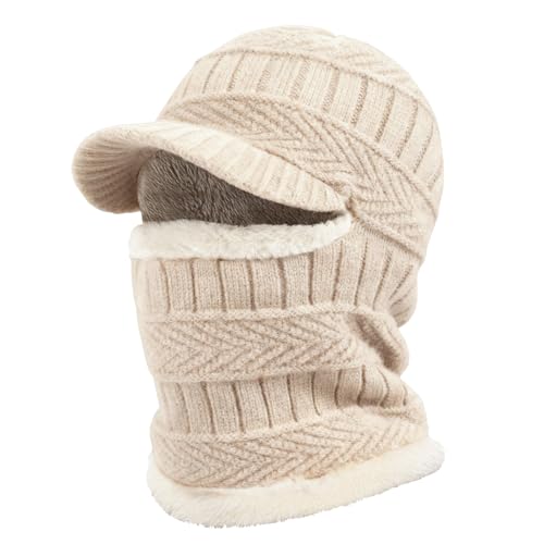 AYPOW Beige Strick-Sturmhaube mit Schirm