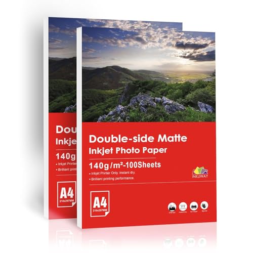 Inkuway - Papel fotográfico, impresora A4 mate, 200 hojas, 140 Gsm, para presentaciones, folletos - Imprimible a doble cara sobre impresoras de inyección de tinta