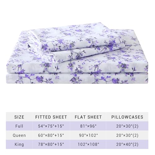 Image of Viviland Floral King Sheet Set - 4 Piece Purple Lavender Botanical Patterned Bed Sheets - Soft, Breathable Microfiber Sheets with Deep Pocket, Non-Slip Fitted Sheets & Pillowcases